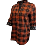 PLAID PETEHEAD TRIM 3/4 SLEEVE BLOUSE