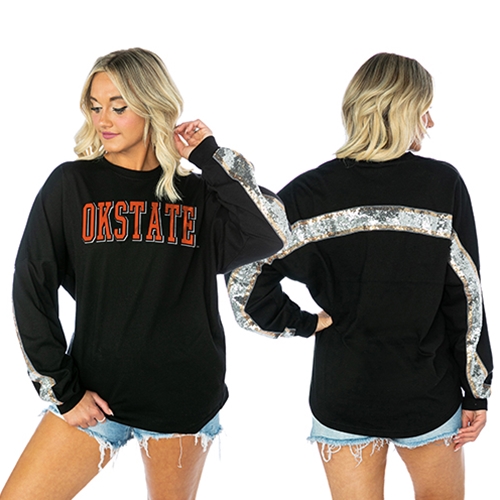 ShopOKState - SEQUIN SWEEP LS TOP OKSTATE