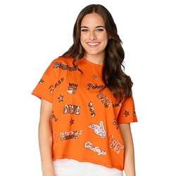 SEQUIN OSU LOGOS BOXY TEE