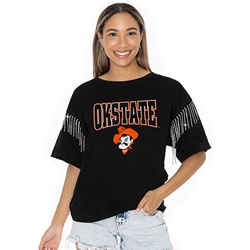 OKSTATE PETEHEAD RHINESTONE FRINGE TOP