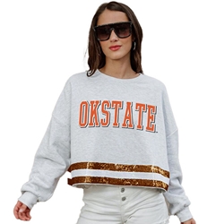 SEQUIN OKSTATE SHIMMER TRIM CROP TOP