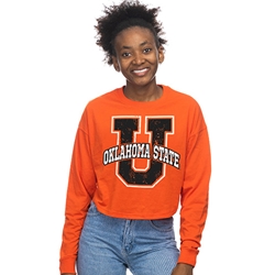 OKLAHOMA STATE U DROP SHOULDER CROP TOP