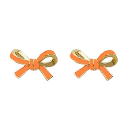 FAN GLAM ORANGE ENAMEL BOW STUDS