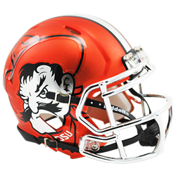 RIDDELL MINI HELMET ORANGE W/ PETE HEAD