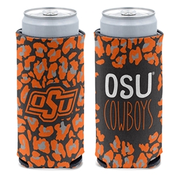 OKSTATE LEOPARD SLIM CAN COOLER